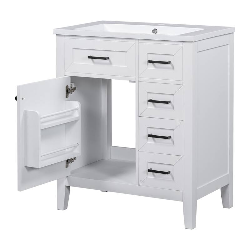 30 inch Freestanding Bathroom Vanity Set in White with Integrated Ceramic Sink - 30'' x 18''