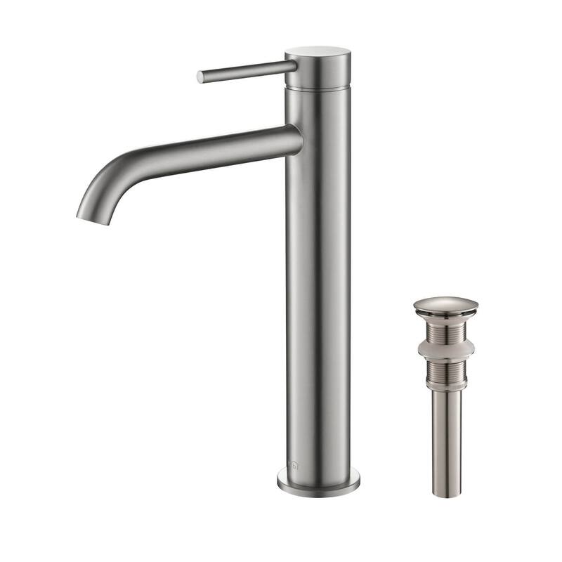 Luxury Solid Brass Single Hole Bathroom Vessel Sink Faucet - Brushed Nickel W/ Pop Up Drain