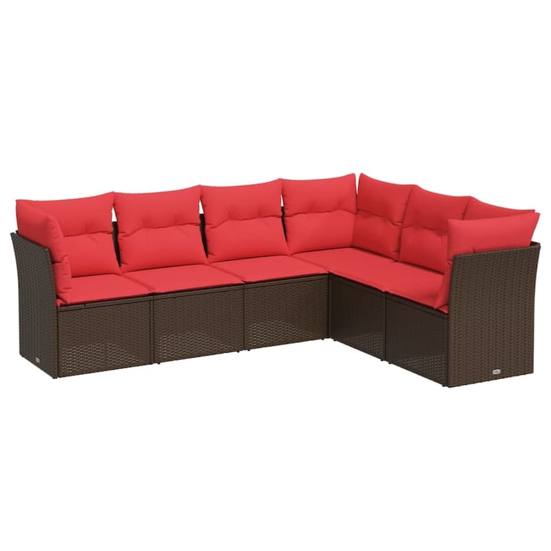 vidaXL 6/7 Piece Patio Sofa Set with Cushions Brown/Gray Poly Rattan - 21.7 x 24.4 x 27.2