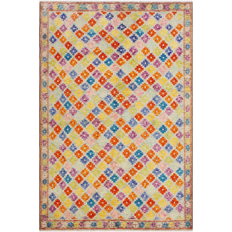 Boho Chic Balochi Day Blue/Gray Hand Knotted Wool Rug - 5'11'' x 7'10''