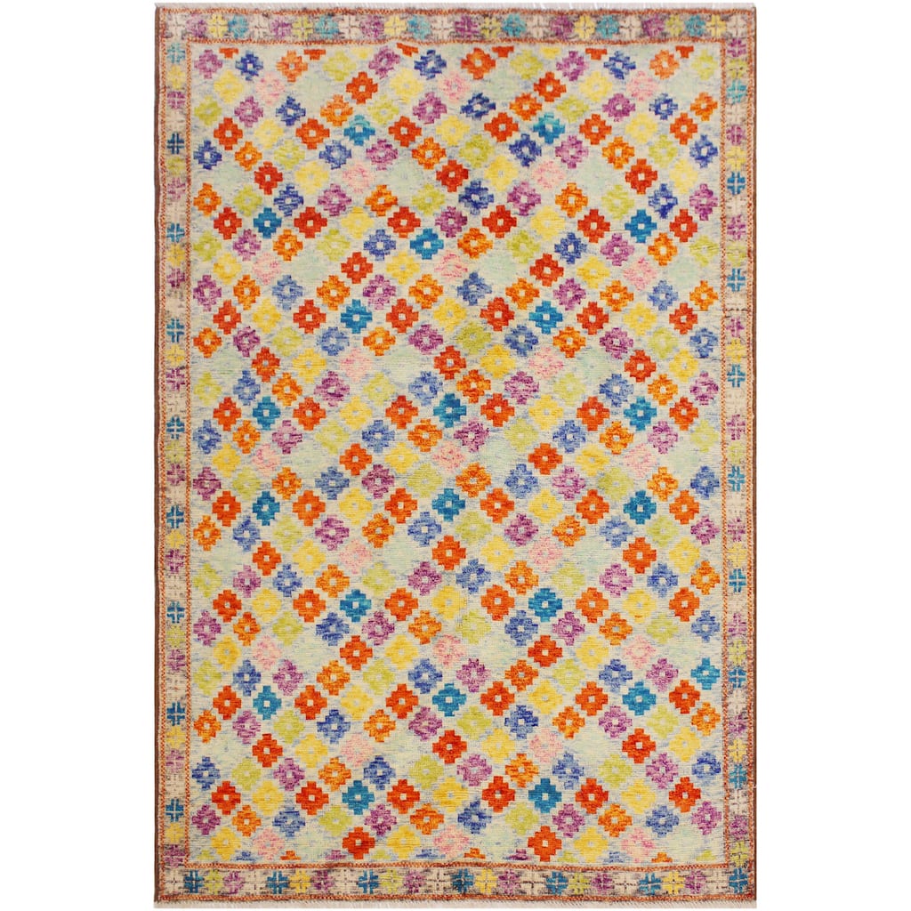 Boho Chic Balochi Day Blue/Gray Hand Knotted Wool Rug - 5'11'' x 7'10''