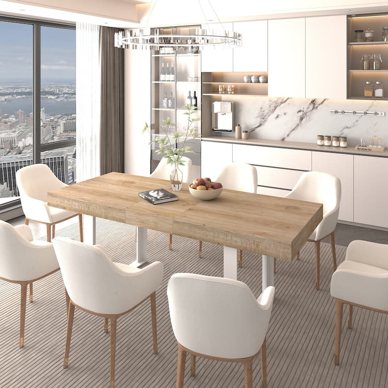 Large Expandable Dining Table, Wooden Kitchen Expanding Table for 6 8 10, Rectangular Conference Table