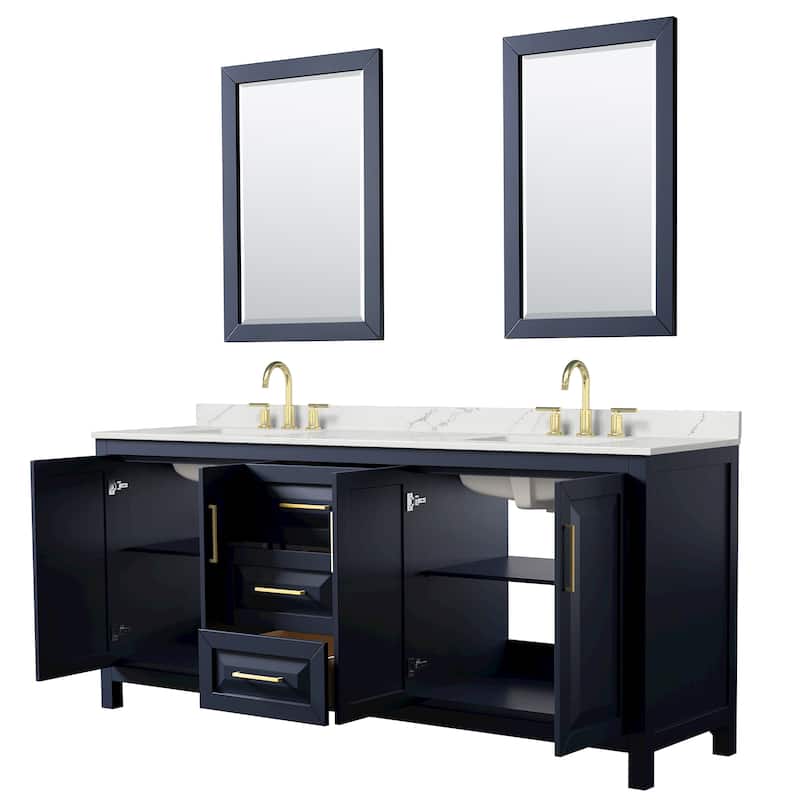 Daria 80-inch Double Vanity, 3 Hole Quartz Top, 24-inch Mirrors
