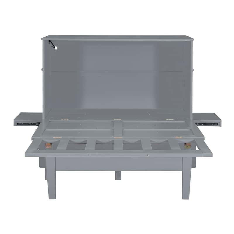 Full Size Murphy Bed with USB Port and removable Shelves on Each Side,Gray