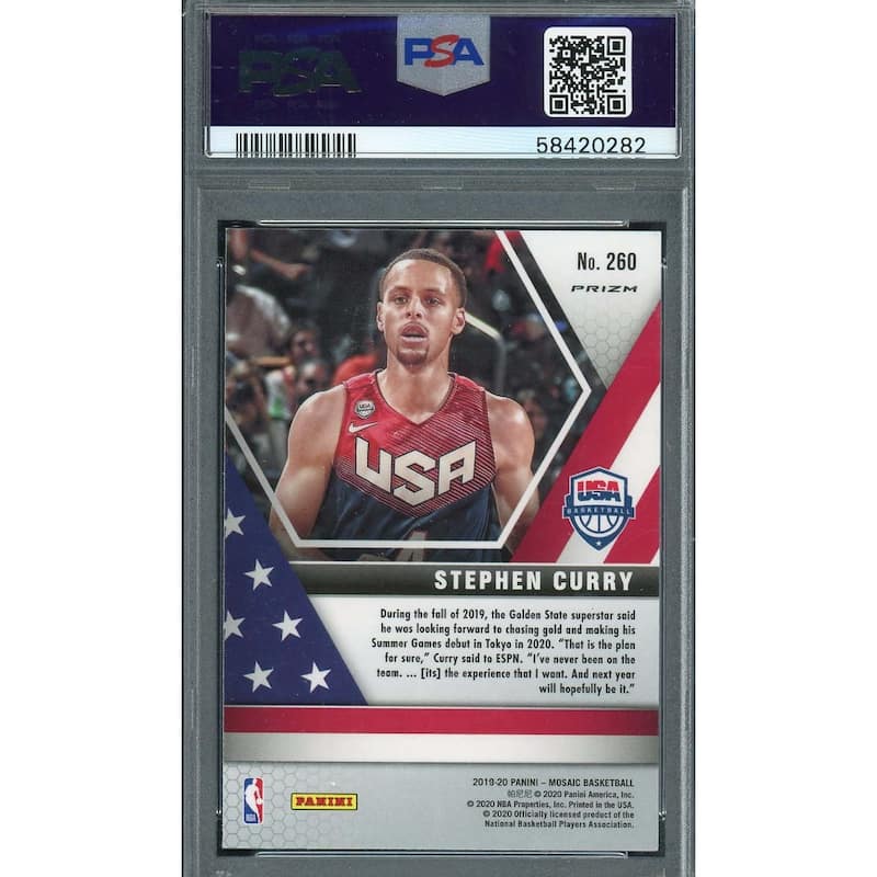 Stephen Curry 2019 Panini Mosaic Silver Prizm Basketball Card #260 Graded PSA 10 - 8'6" x 11'6"