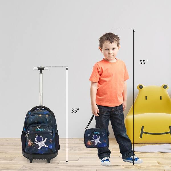 dimension image slide 0 of 3, 20-Inch 3PCS Kids Rolling Luggage Set, Trolley Backpack with Lunch Bag and Pencil Case for Girls, Suitcase with Mermaid Pattern