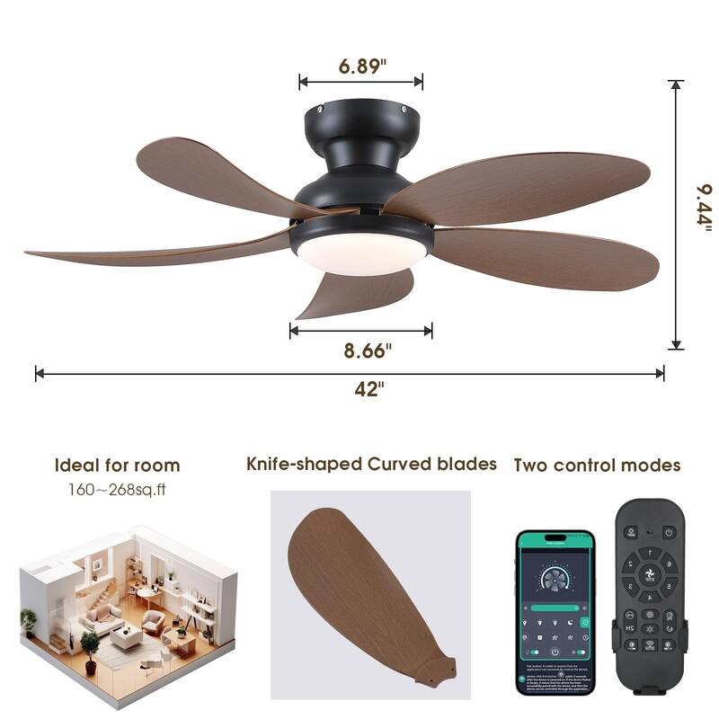 52 Inches Flush Mount Ceiling Fan with Light DC Motor Reversible Ceiling Fan - 52 Inches