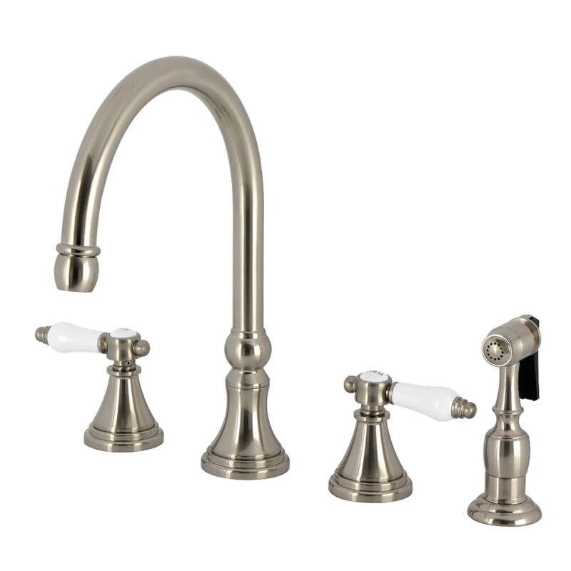 Kingston Brass Essex Double-Handle Wall-Mount Pre-Rinse Bridge Kitchen Faucet - Brushed Nickel