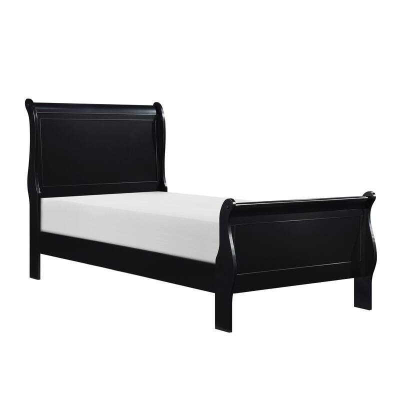 Classic Twin Size Black Wooden Sleigh Bed with Headboard and Footboard - Black