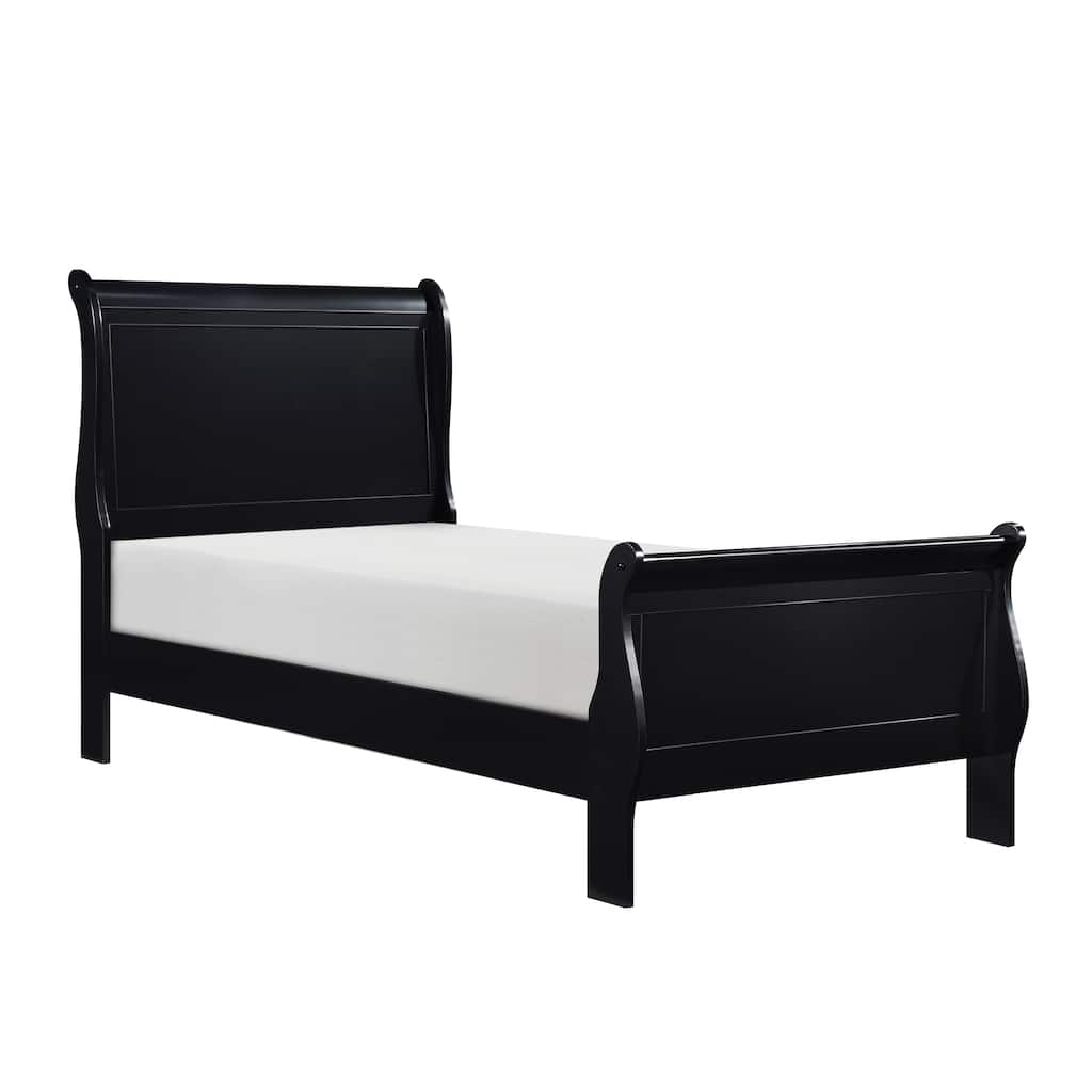 Classic Twin Size Black Wooden Sleigh Bed with Headboard and Footboard