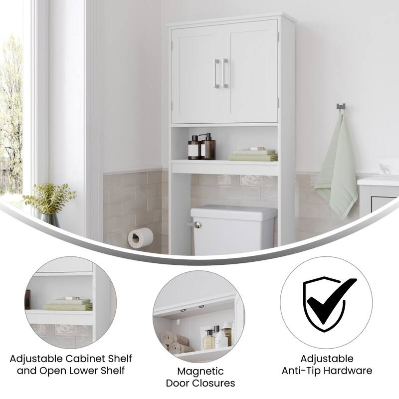 Gray Modern Over the Toilet Cabinet Storage Organizer with 2 Shelves and Doors