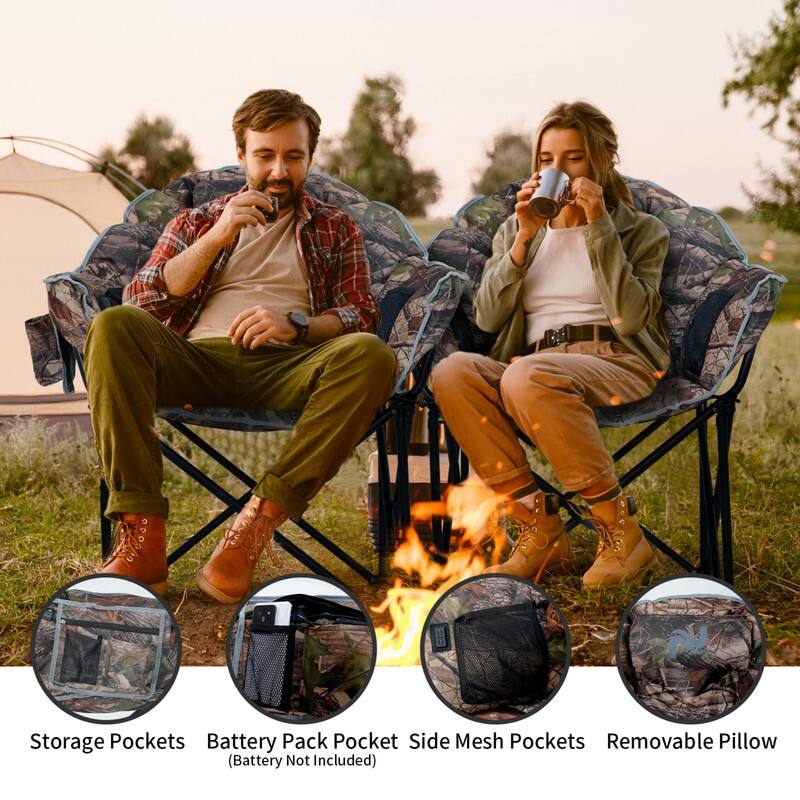 Heated Camping Chair with Headrest Pad, Supports 500lbs, Camping Patio