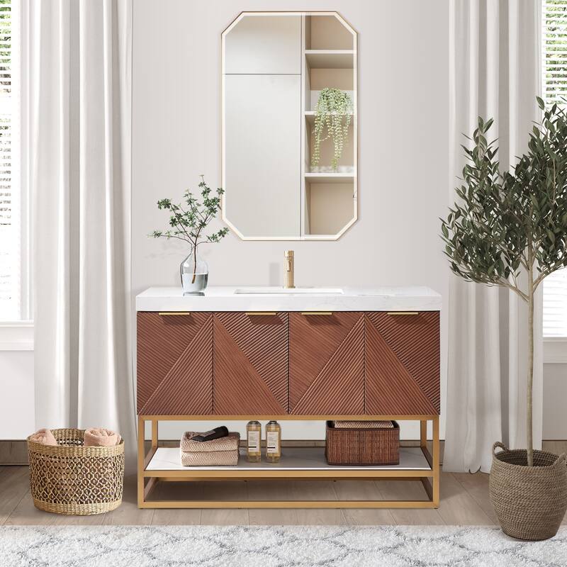 Mahon Single Bath Vanity with Composite Stone Top and Mirror