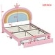 preview thumbnail 12 of 15, Twin/Full Size Upholstered Kids Platform Bed Frame with Rainbow Design Headboard, Velvet Princess Bed with Storage Drawer