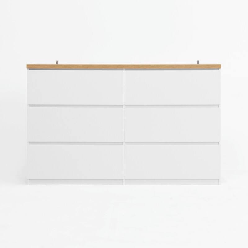 6-Drawer Wooden Storage Cabinet, Dresser & Clothes Organizer, Wide Storage Tower