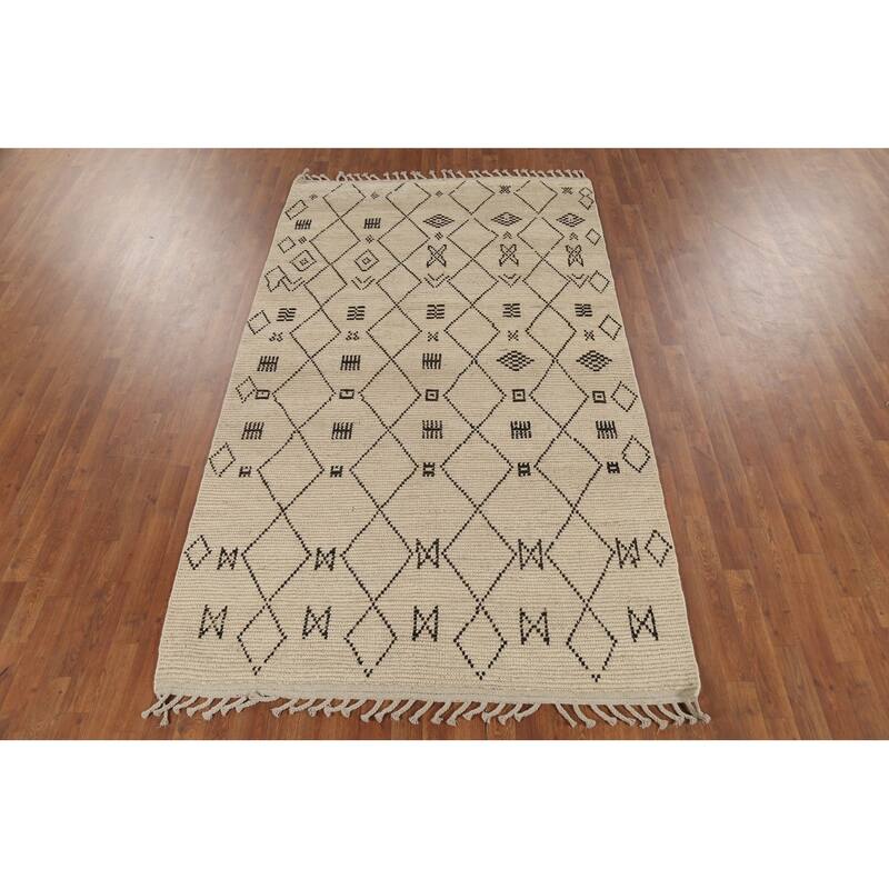 Trellis Geometric Moroccan Area Rug Handmade Wool Carpet - 5'1"x 8'7"
