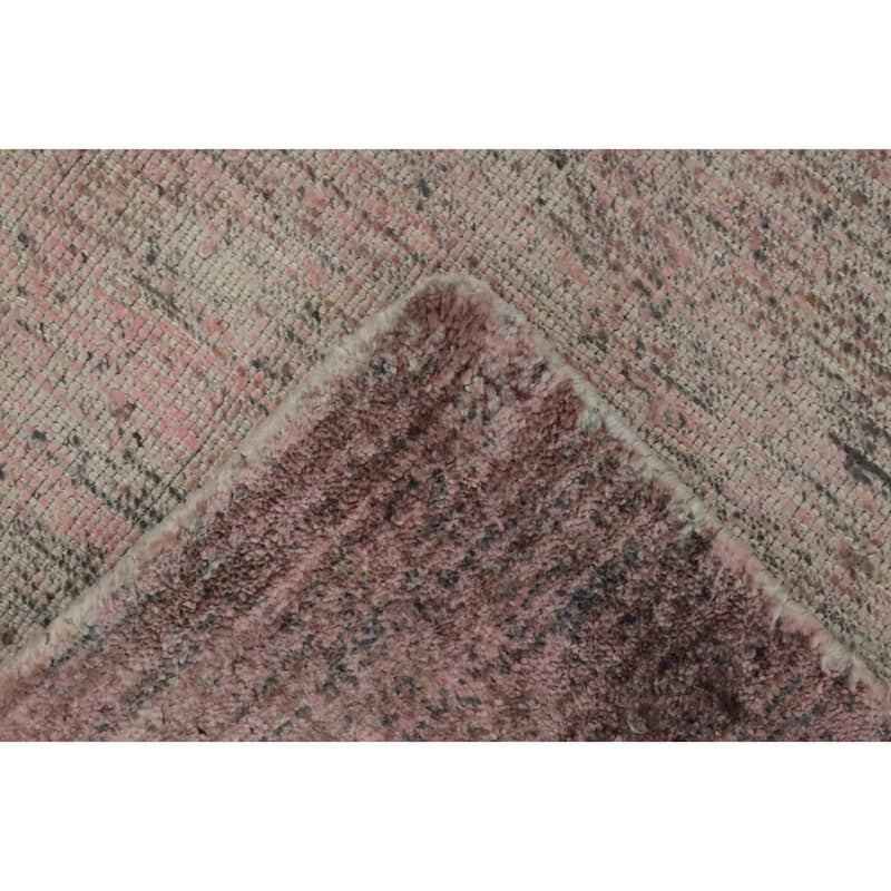 Hand Knotted Oriental Viscose Silk Carpet Modern Pictorial Pink Abstract Area Rug - 7' 9'' X 5' 7''