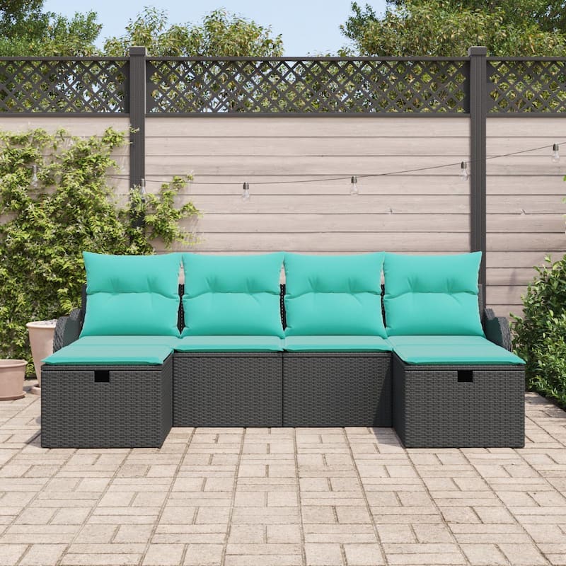 vidaXL 6 Garden Sofa Set with Cushions Black/Brown/Grey Poly Rattan - 90.9 x 46.1 x 27.2