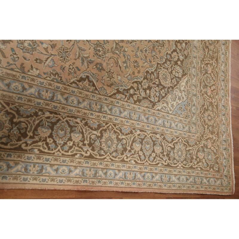 Hand Knotted Oriental 100% Wool Carpet Traditional Floral Peach Mashad Area Rug - 12' 3'' X 9' 7''