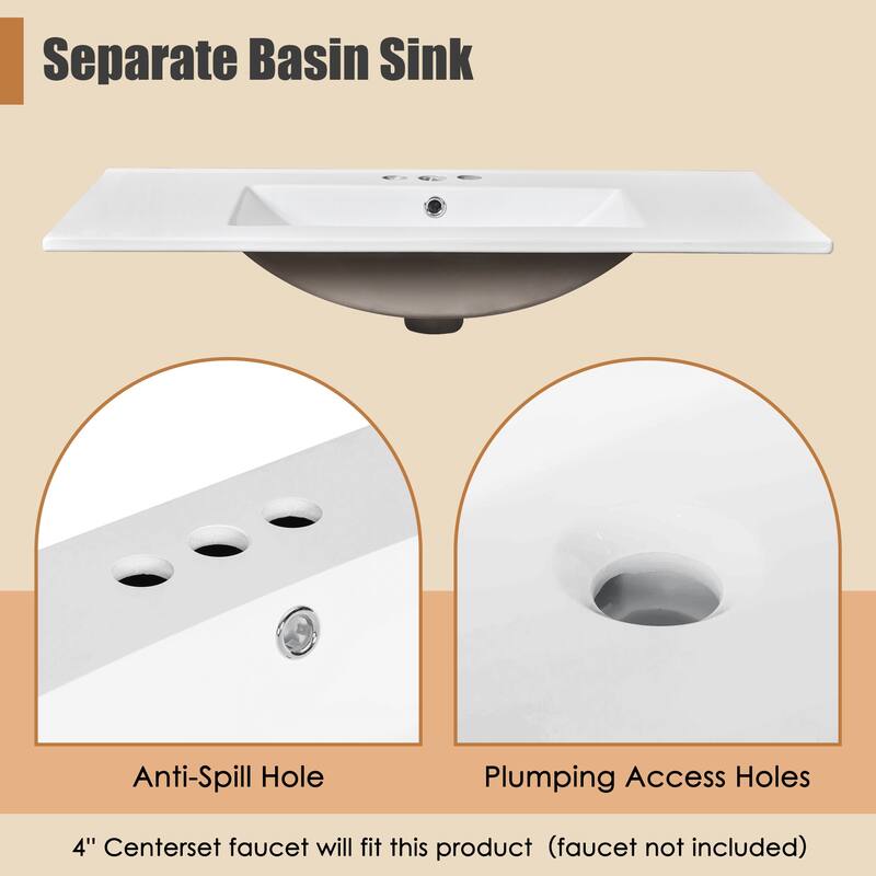 36"Freestanding Bathroom Vanity with Ceramic Sink and Mirror Cabinet