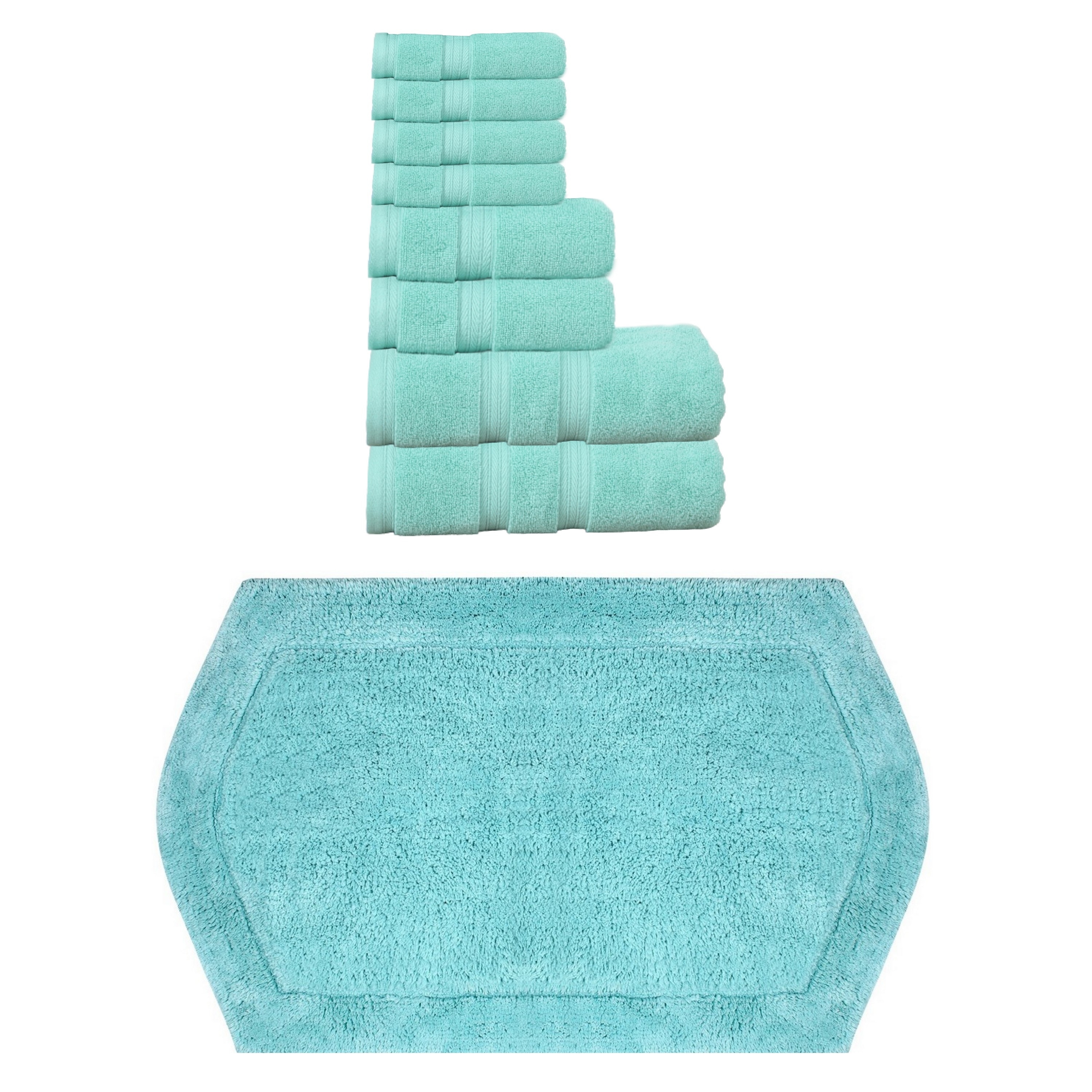 Home Weavers Waterford Collection 100% Soft Cotton 8 Pc Bath Towel Set & 1 Pc 21x34" Bath Rug, Machine Wash & Non Slip(Set of 9)