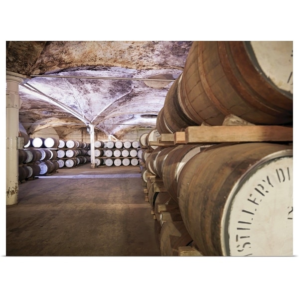 "Barrels of whisky aging in distillery" Poster Print