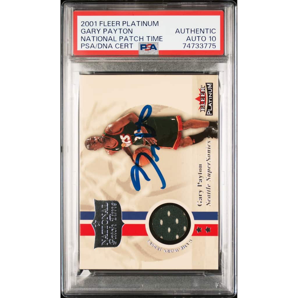 Gary Payton 2001 Fleer Platinum National Game Used Patch Signed Card Auto PSA 10 - 8'6" x 11'6"