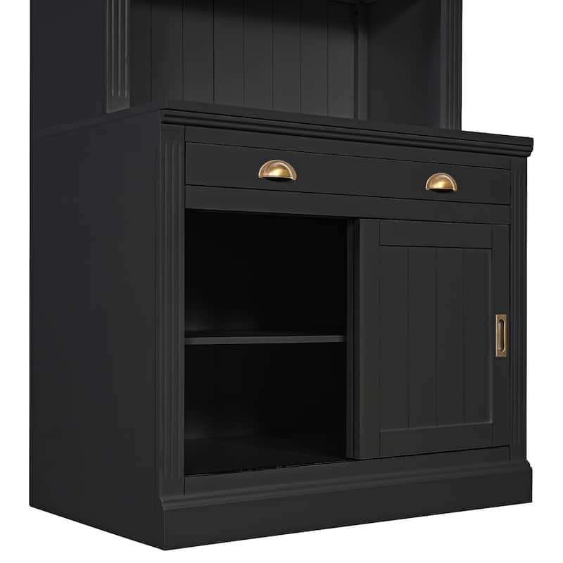 Classic Wood Bookshelf, Freestanding Bookcase with Open Shelves, Modern Storage Cabinet w/Sliding Doors, Drawers for Living Room