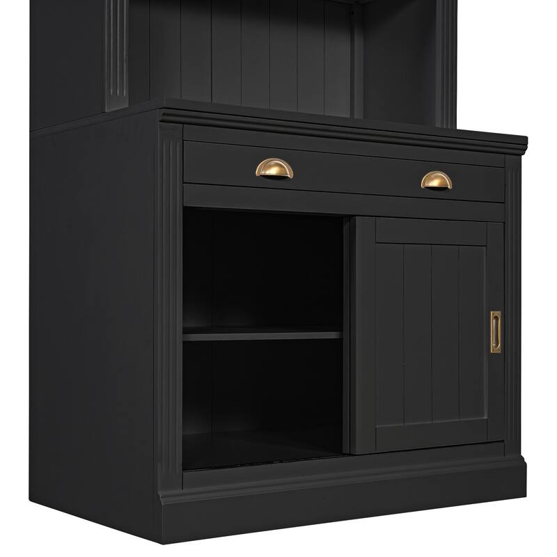 Modern Bookshelf Suite, 83.4" Wood Bookcase with Doors & Drawers, 4-Tier Large Storage Cabinet, Large LED Display Shelf