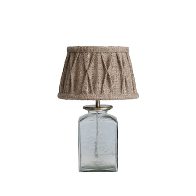Glass Table Lamp with Pleated Jute Shade - 8.0"L x 8.0"W x 12.5"H