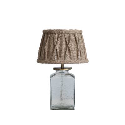 Glass Table Lamp with Pleated Jute Shade - 8.0"L x 8.0"W x 12.5"H