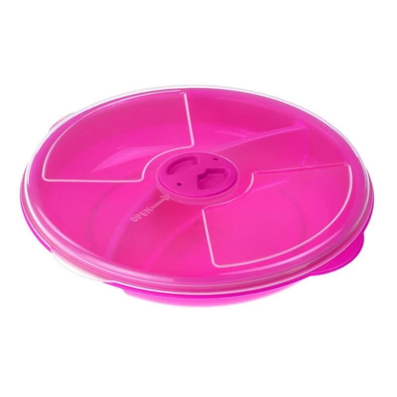 YBM Home Two Compartment Microwave Tray with Cover - Pack of 1 - Pink