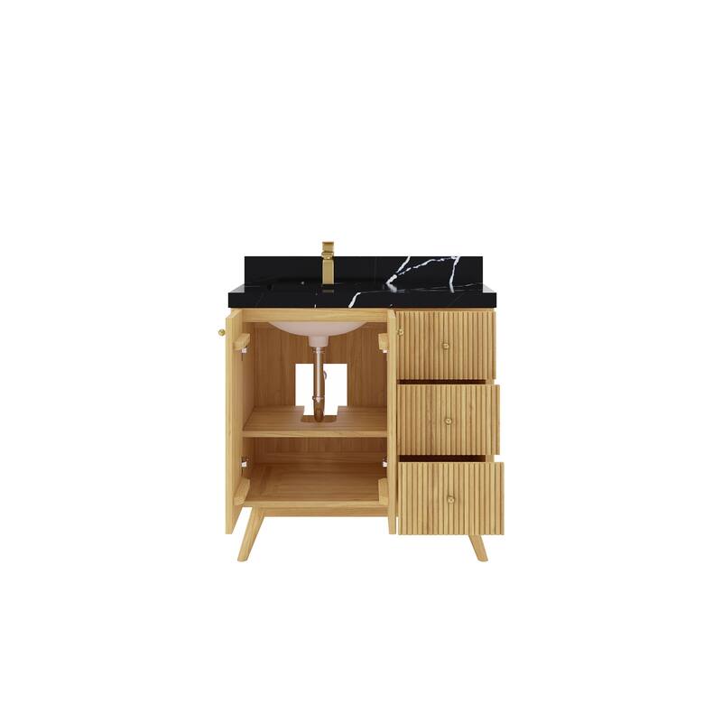 Willow Collections 36 in. W x 22 in. D Pasadena Solid Teak Left Offset Sink Bathroom Vanity with Countertop