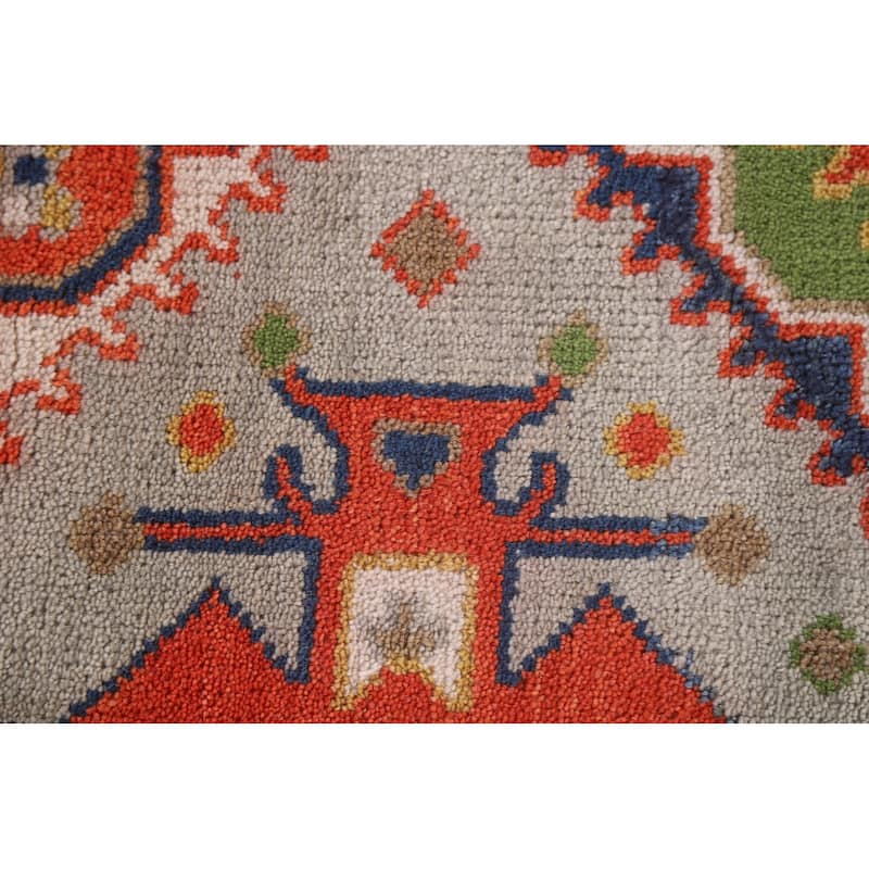 Geometric Green Kazak Indian Runner Rug Handmade Wool Carpet - 2'7"x 9'1"