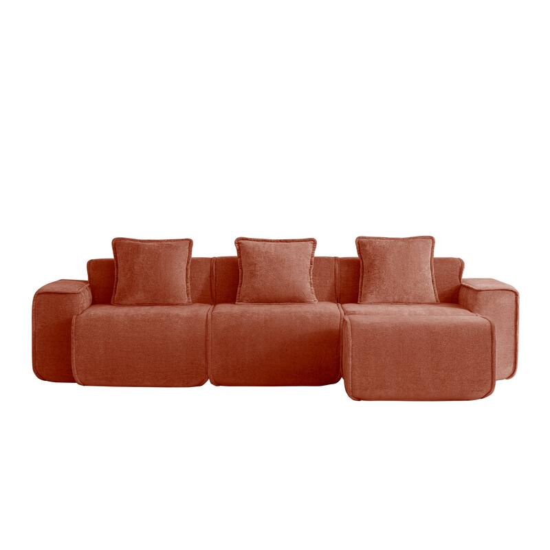 GDFStudio - Streamlined Velvet 3-Seater 108.66" L-Shaped Modular Boneless Sofa with Ottoman