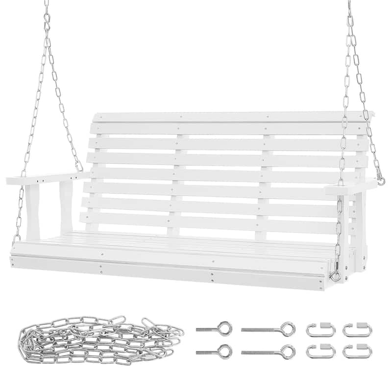 Wooden Porch Swing Heavy Duty Swing Chair Bench with Hanging Chains for Outdoors - 4.5 ft 48x19.3x23'' White