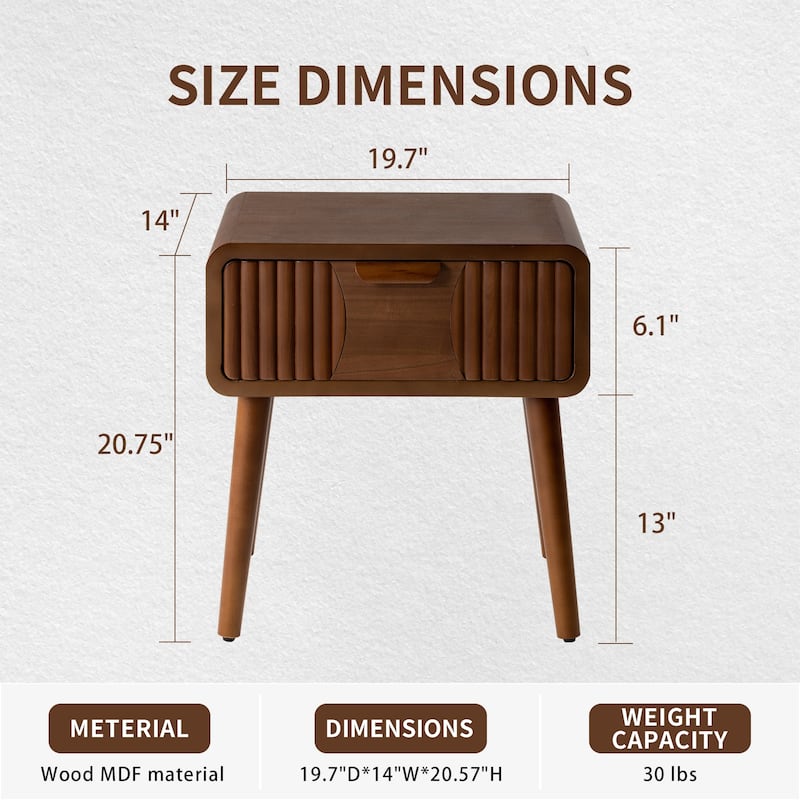 COSIEST Modern Brown End Table with Drawers