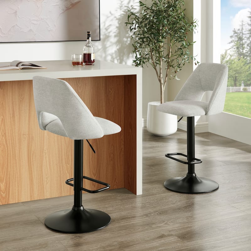 Roundhill Furniture Nuvia Contemporary Adjustable Barstool with Upholstered Swivel Seats, Set of 2