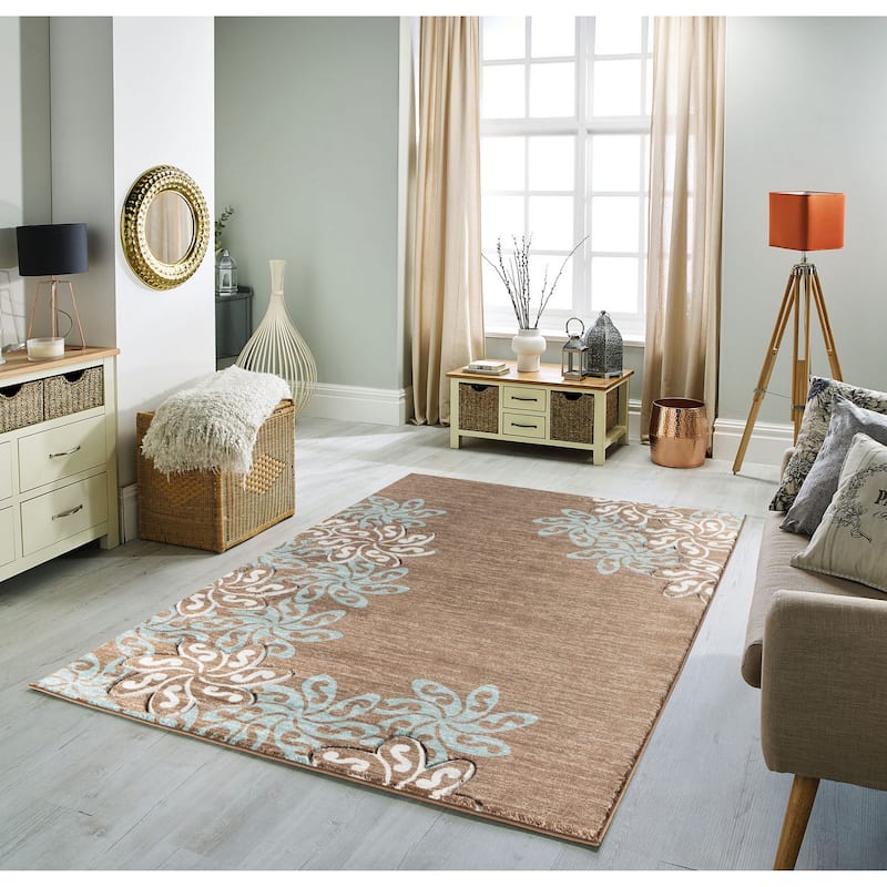 Glamour Collection Floral Polypropylene Area Rug - 5'2'' X 7'5'' - Brown