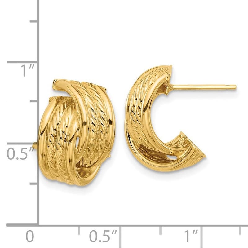 Curata 14k Yellow Gold Polished Textured Twisted Post Earrings - 16.3x11.8mm
