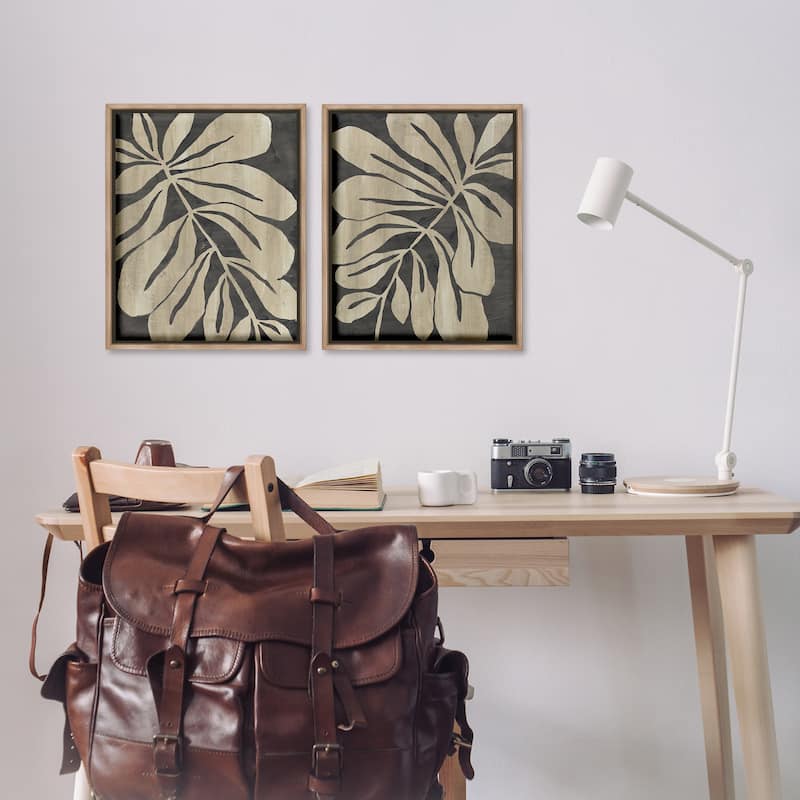 Stupell Rustic Curved Leaves Framed Floater Canvas Wall Art Design By June Erica Vess (Set of 2)