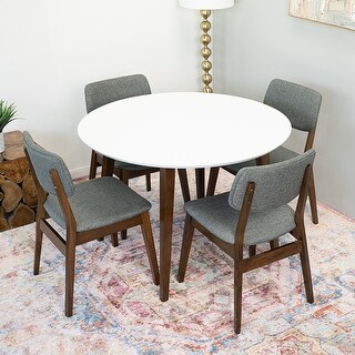 Harun Modern Solid Wood Walnut Dining White Top Table and 4 Chairs Set ...