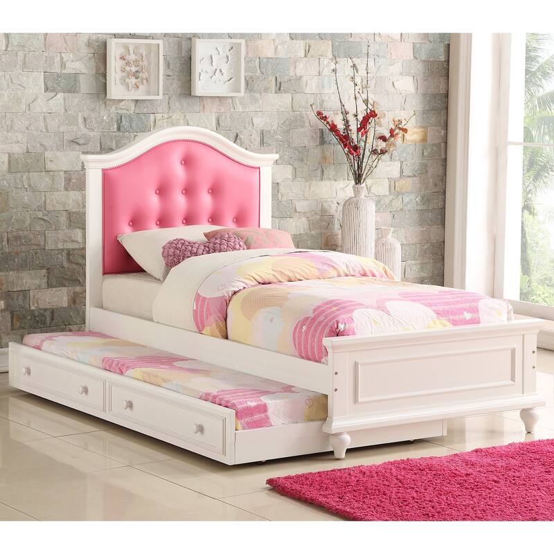 Twin Size Bed with Trundle - Pink and White