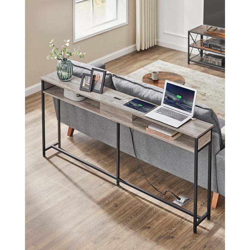 Charging Console Table with Outlets and USB Narrow Entryway Table for Hallway or Living Room