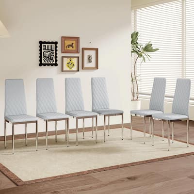 Modern Style Dining Chairs Set of 6 in Light Gray, Essential for Minimalist Homes.Meeting Family Dining Needs,PU Materia