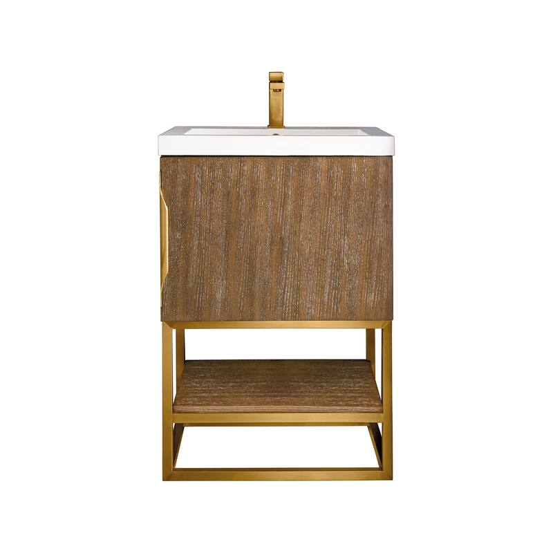 James Martin Vanities Columbia 24" Single Vanity, Latte Oak with White Glossy Composite Stone Top
