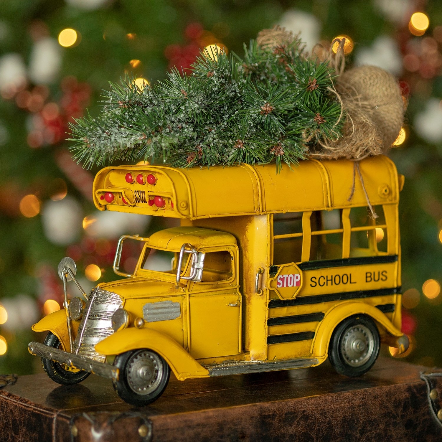 Vintage Style Small Conversion School Bus with Christmas Tree & LED Lights - 12.6