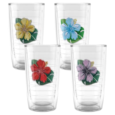 Tervis Tropical Hibiscus Collection Made in USA Double Walled Insulated Tumbler, Assorted Tropical Hibiscus - No Lid - 16oz 4pk