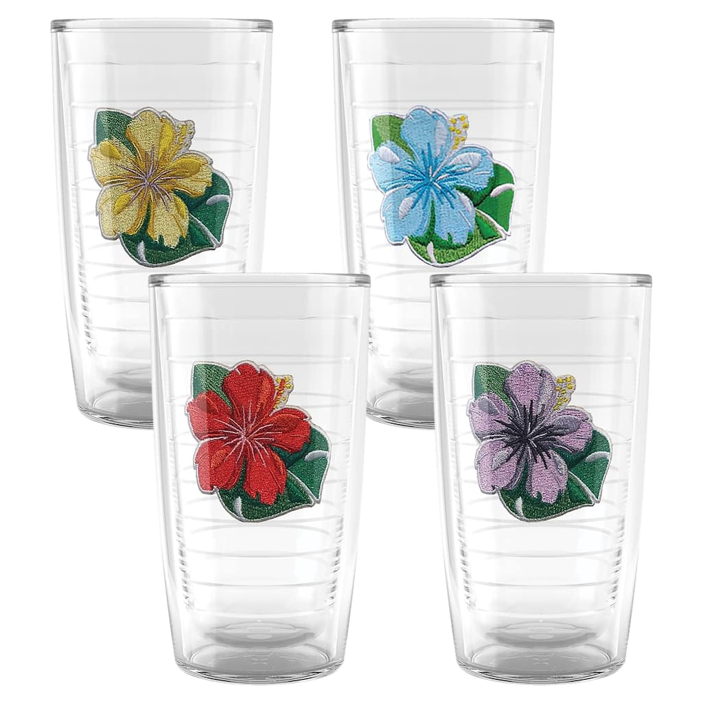 Tervis Tropical Hibiscus Collection Made in USA Double Walled Insulated Tumbler, Assorted Tropical Hibiscus - No Lid - 16oz 4pk