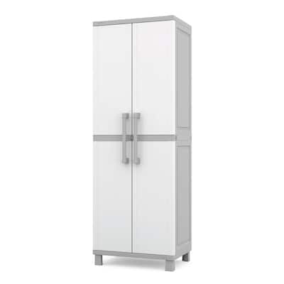 Keter Utility Garage Vertical Resin Home Storage Cabinet with lockable Doors and Shelves Ideal for Organization and Tools, White